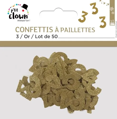 P'tit Clown re21034 Coriandoli Glitter Oro Numero 3 50pz