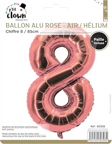 P'tit Clown re80308 palloncino numero 8 85 cm rosa oro
