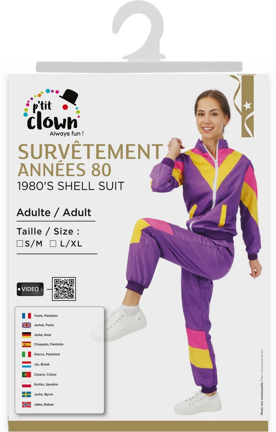 P'tit Clown Anni 80 Tuta Sportiva Costume Viola L Donna