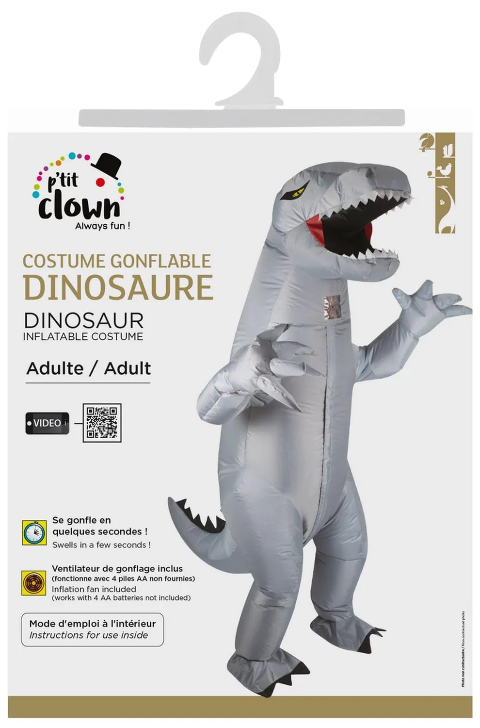 P'tit Clown Dinosauro Costume Gonfiabile Adulto Grigio