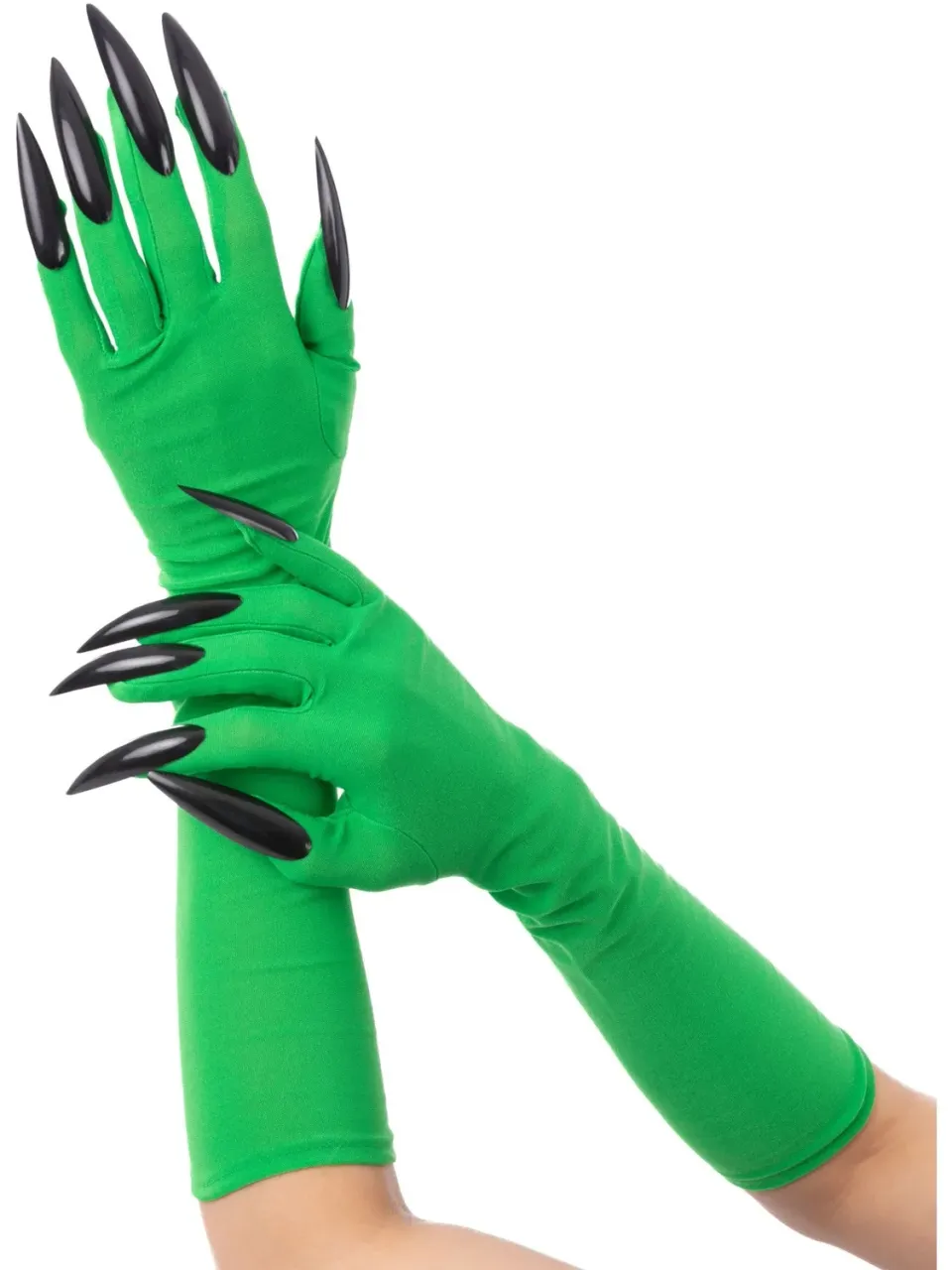 Smiffys Green Wicked Witch guanti verdi unghie nere 43cm