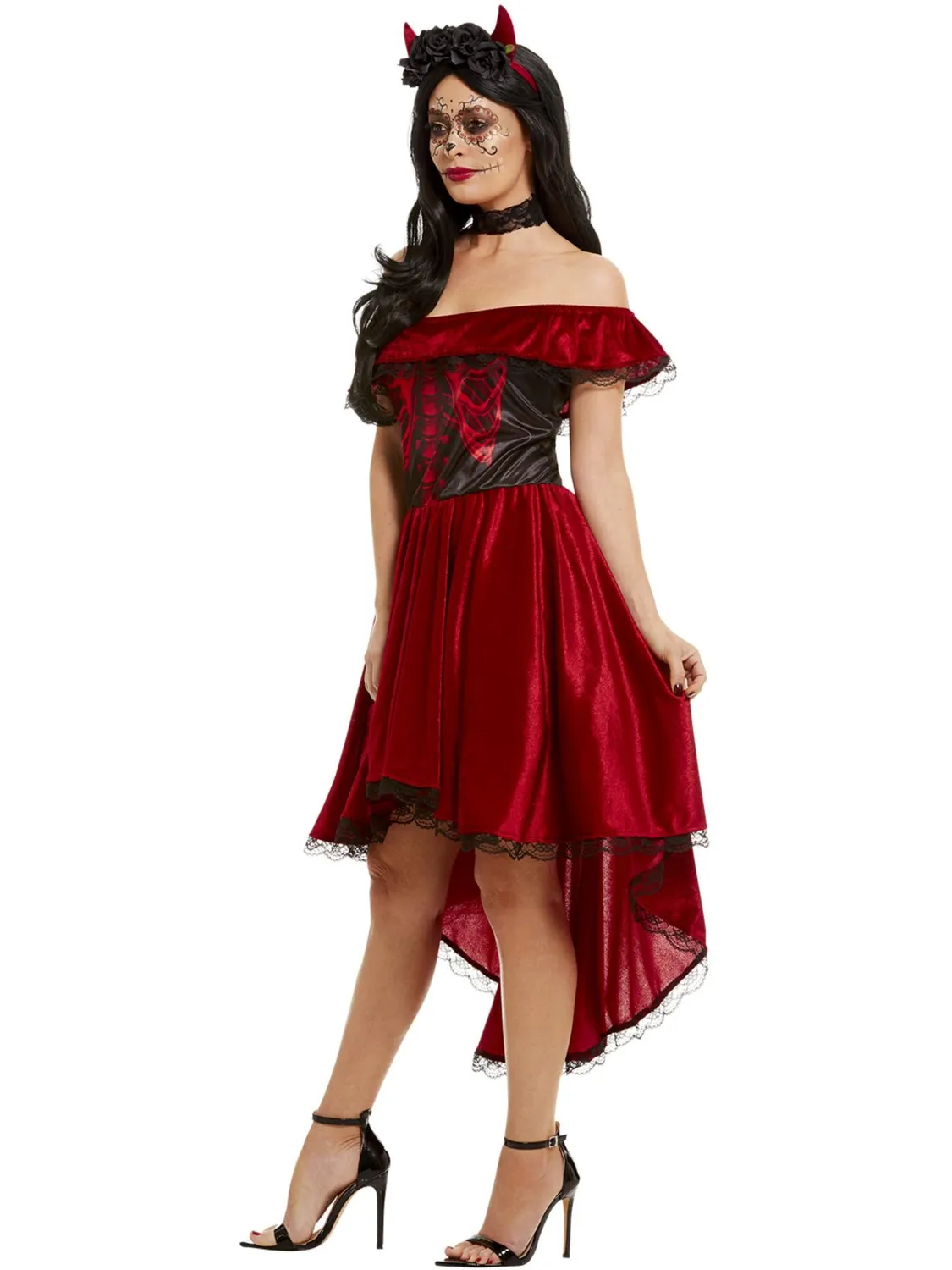 Smiffys Day of the Dead Costume Donna Rosso Medium 12-14