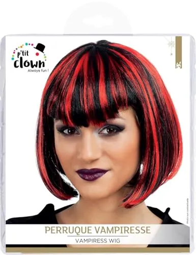 P'tit Clown parrucca vampira carrè nero rosso bianco donna