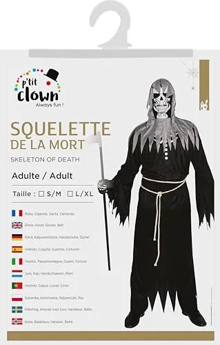 P'tit Clown Scheletro della Morte costume uomo S/M nero teschio