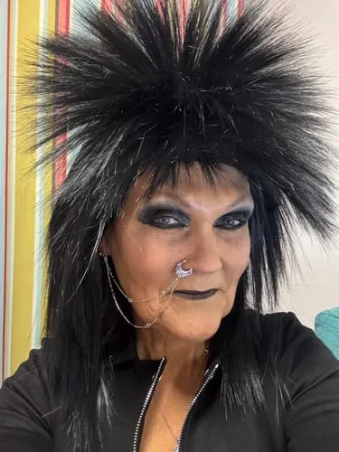 Smiffys Rock Diva parrucca nera mullet anni 80