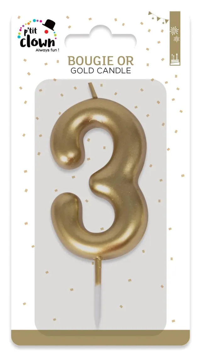 P'tit Clown 23933 candela numero 3 oro per torta compleanno