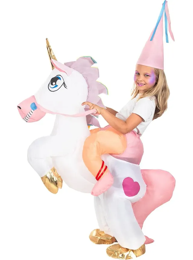 Funidelia Unicorno Gonfiabile Ride On costume bambino rosa