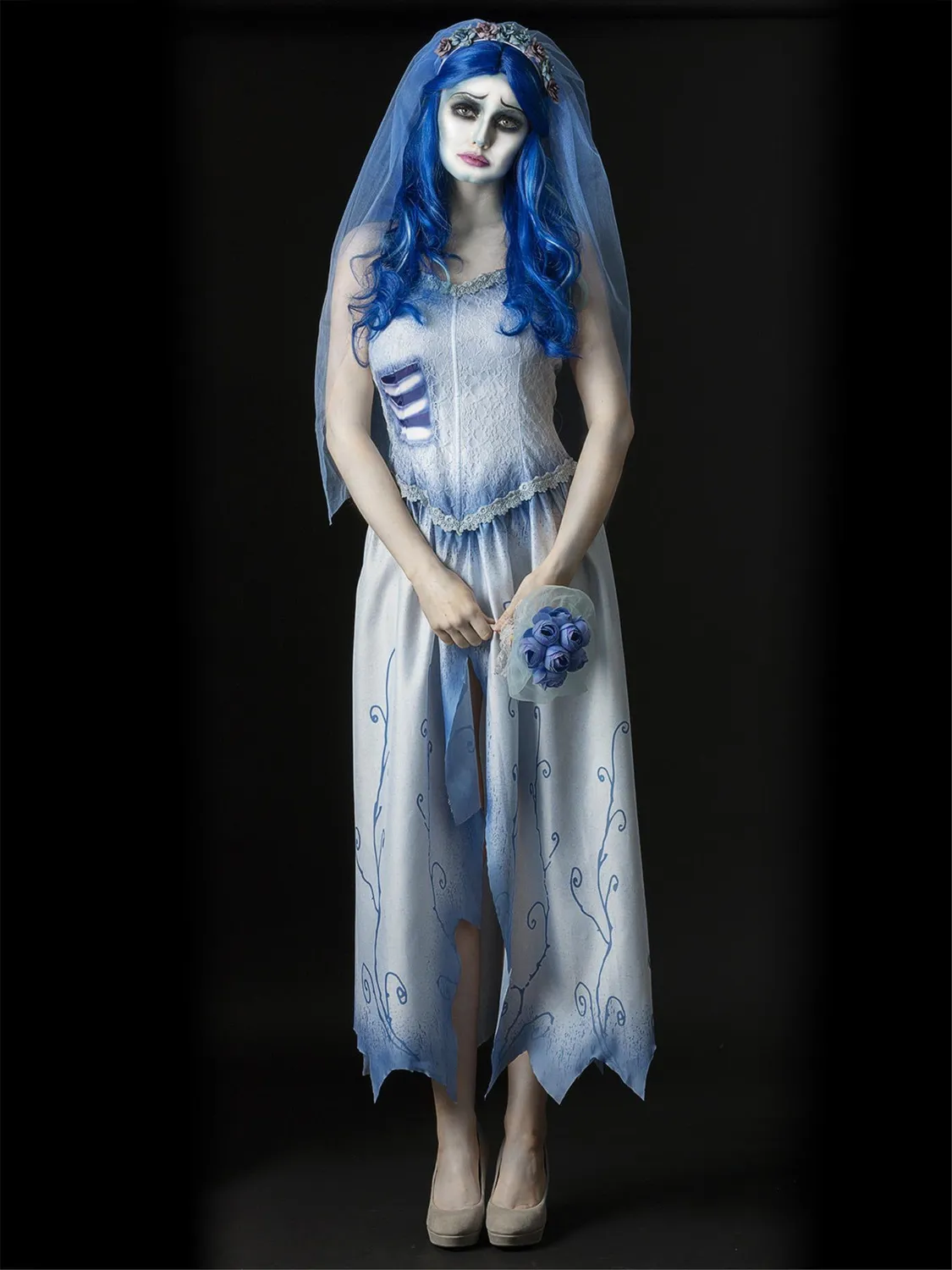 Smiffys Corpse Bride Emily costume sposa donna blu con velo