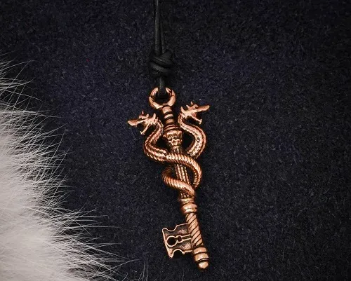 La Bottega di Merlino Collana chiave guardiano drago bronzo 3,7 cm