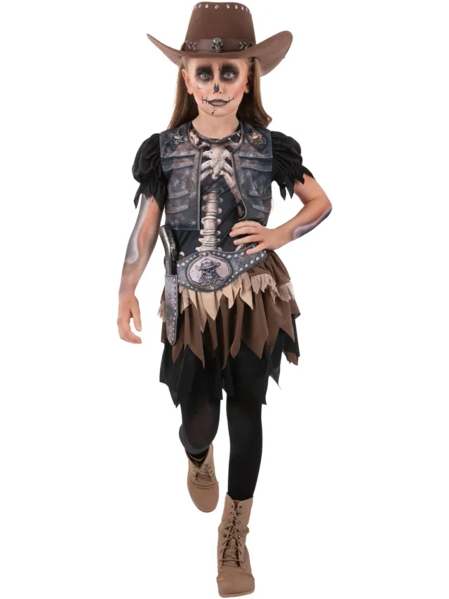 Smiffys Skeleton Cowgirl costume bambina scheletro 4-12 anni