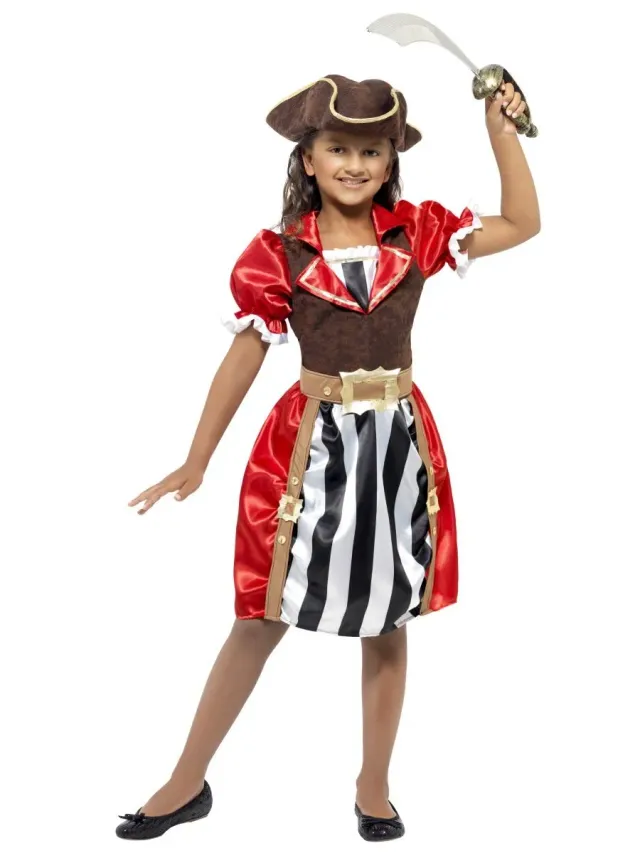 Smiffys Girls Pirate Captain costume pirata bambina 4-6 anni rosso