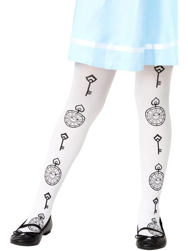 Smiffys Wonderland collant bambina bianco con chiavi