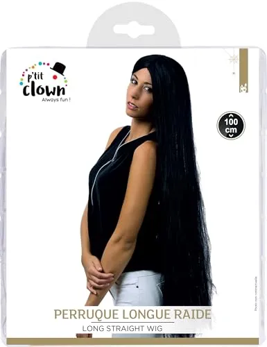 P'tit Clown parrucca lunga nera 100 cm strega