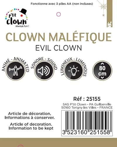 P'tit Clown Clown Malefico Animatronic 80 cm Nero Bianco