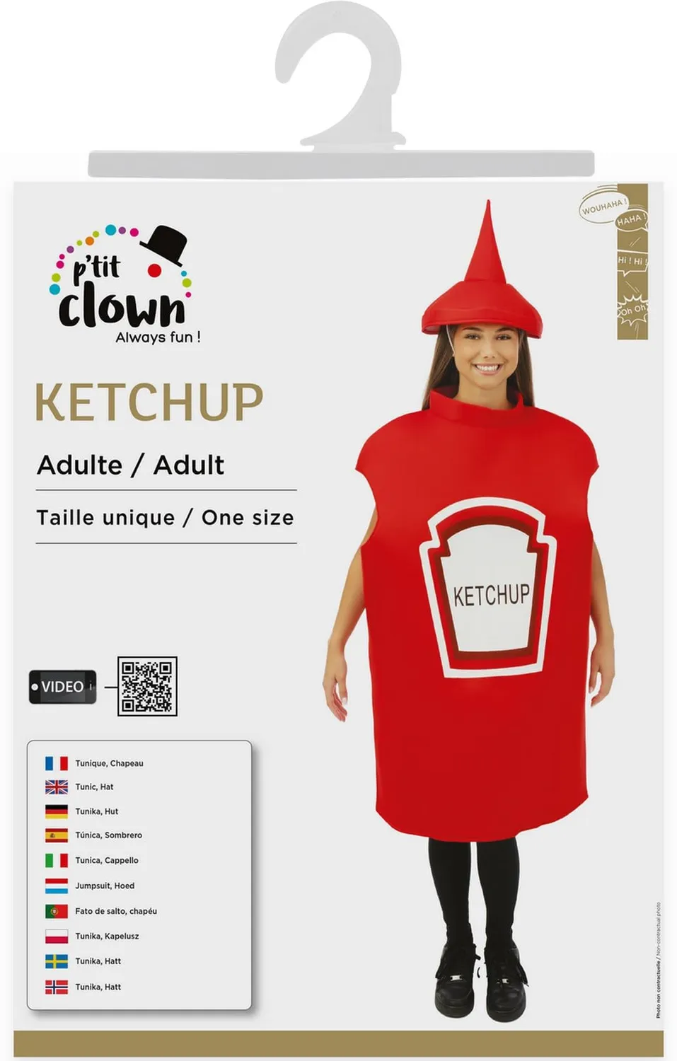 P'tit Clown costume bottiglia Ketchup adulto taglia unica tunica