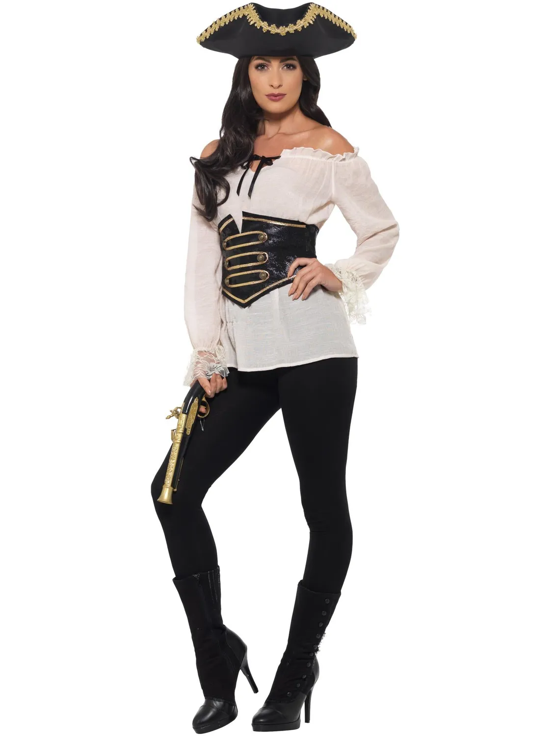 Smiffys Pirata camicia donna avorio S con corsetto