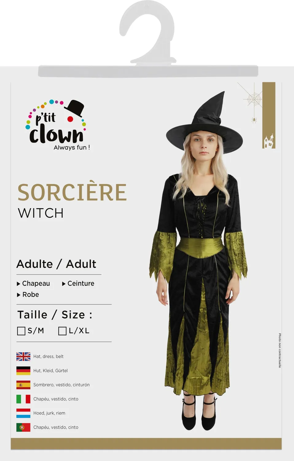 P'tit Clown costume strega donna lungo nero verde taglia L