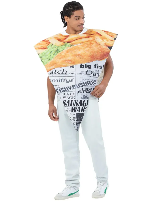 Smiffys Fish Chips costume adulto poncho taglia unica