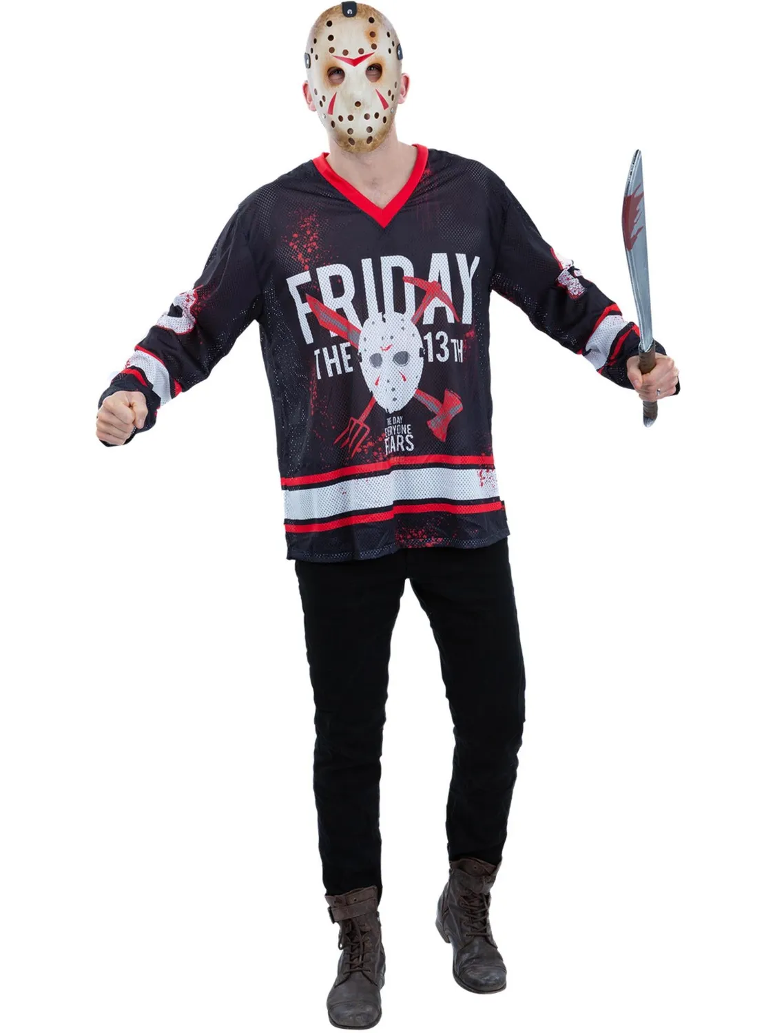 Smiffys Friday the 13th Maglia Hockey Jason Nero Rosso