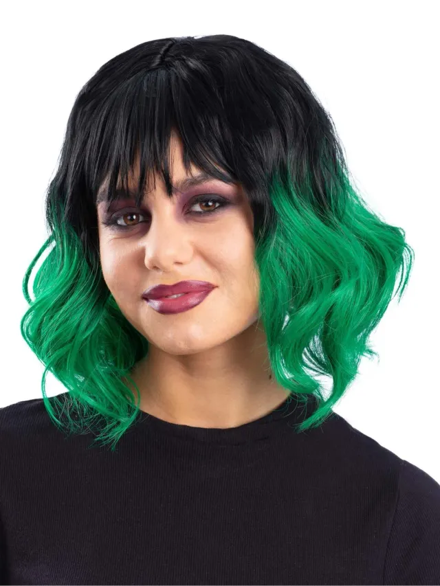 Smiffys Grunge Ghost parrucca bob nero verde ombré