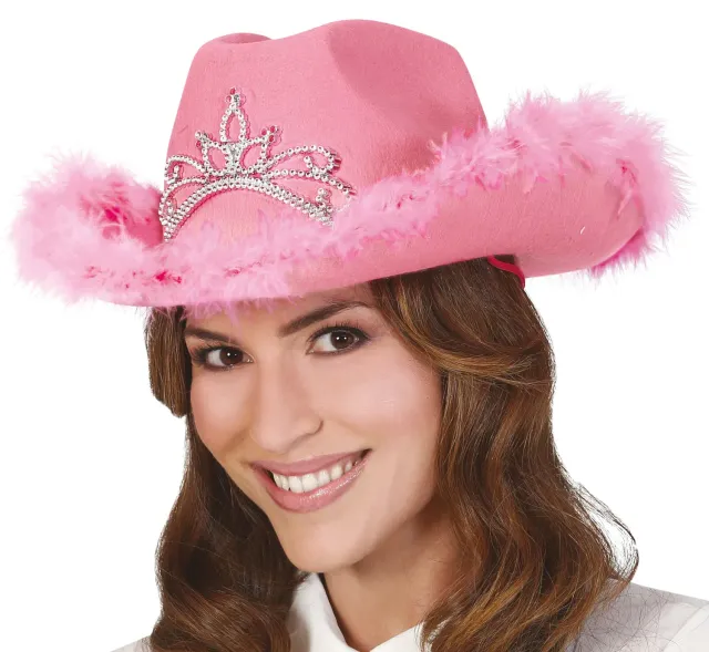 Guirca Cappello Cow Girl Rosa con Marabou Accessorio Western
