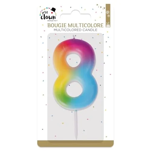 P'tit Clown Candela Numero 8 Multicolore Torta Compleanno