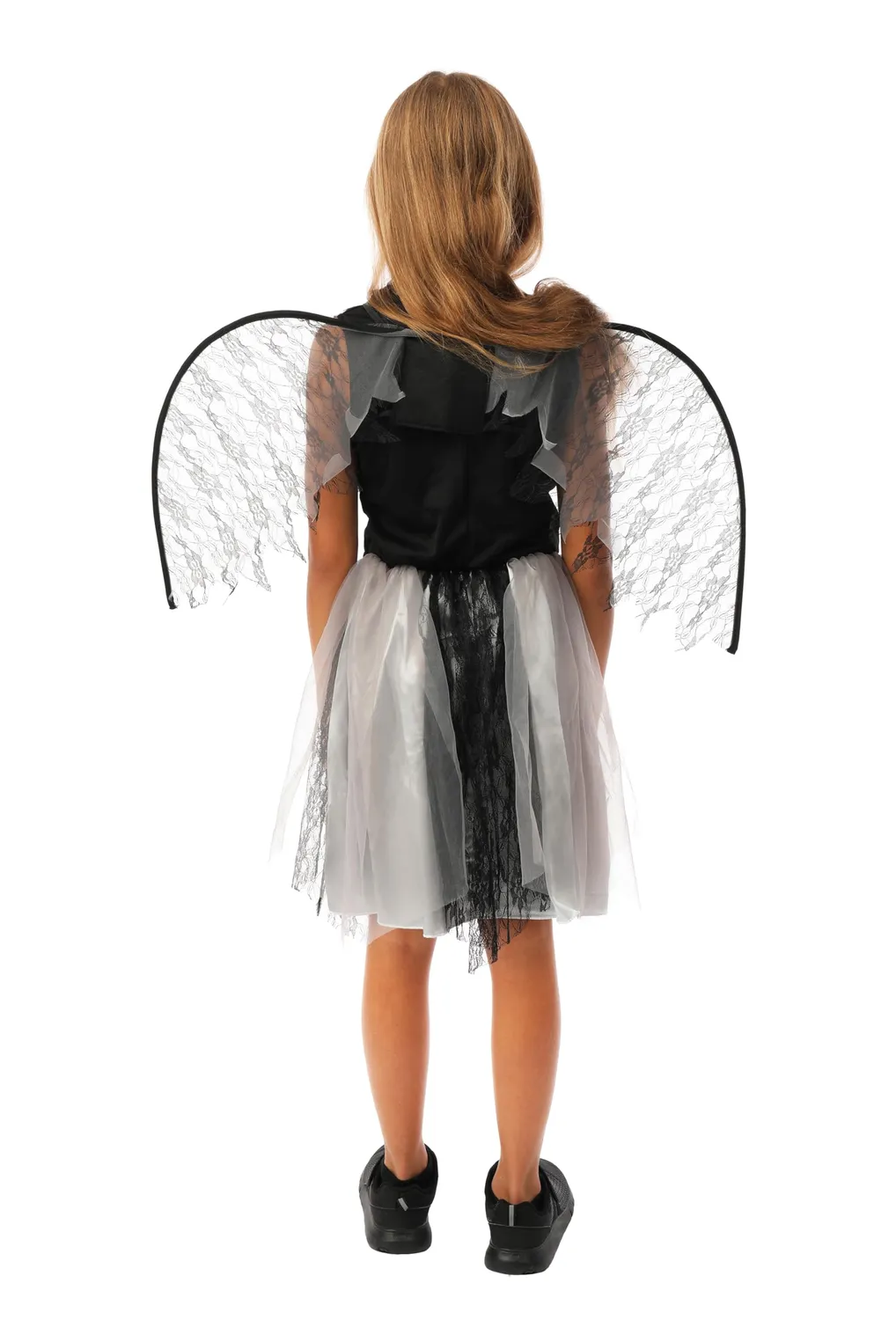 P'tit Clown Angelo Caduto costume bambina 10-12 anni nero con ali
