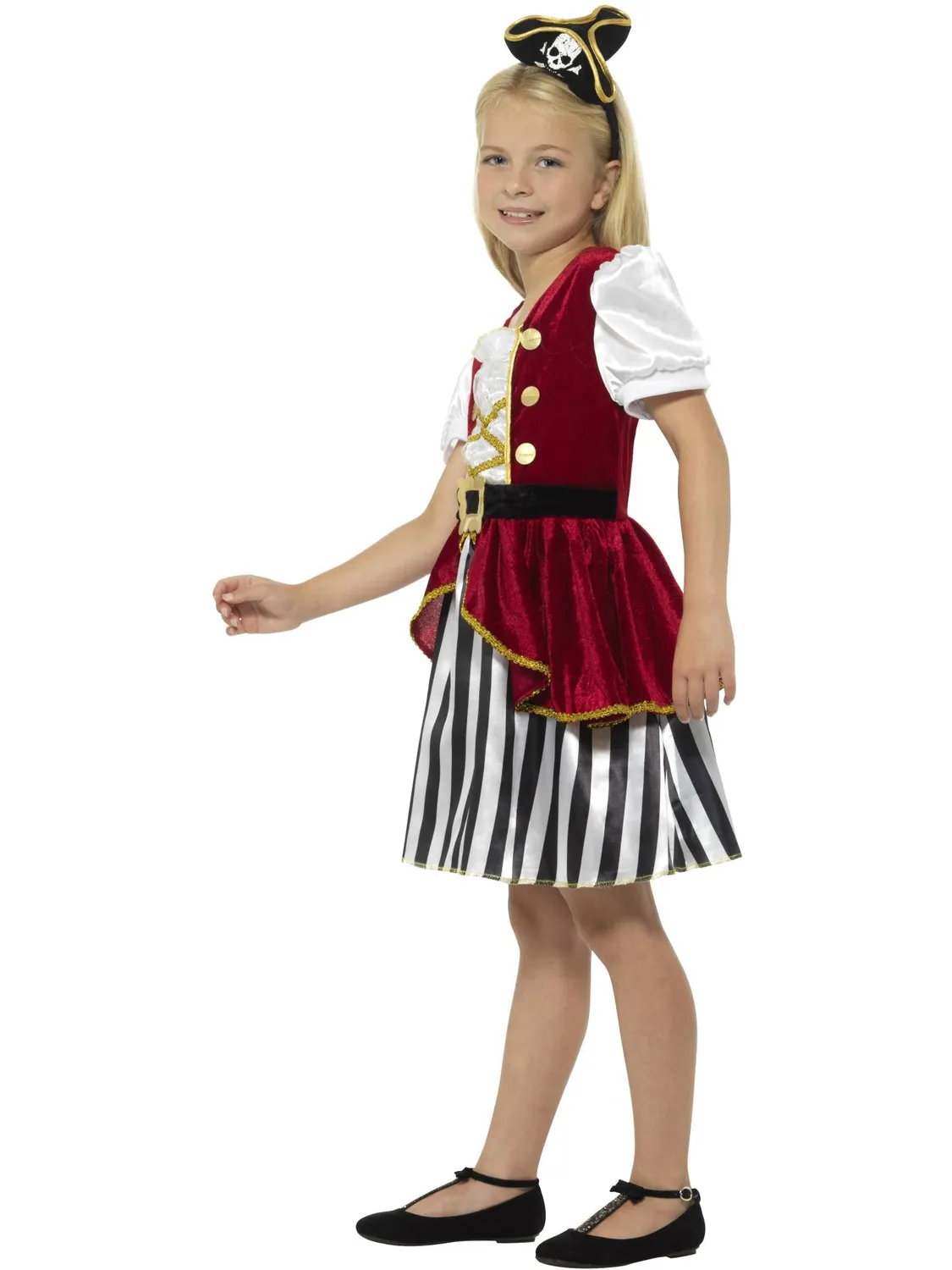 Smiffys Pirata Costume Bambina Rosso Nero 4-9 Anni