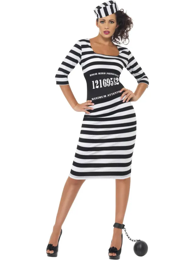 Smiffys Classy Convict costume donna S bianco nero righe