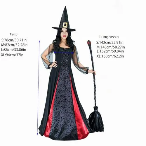 SEA HARE Costume Strega Donna S Vestito con Cappello Nero