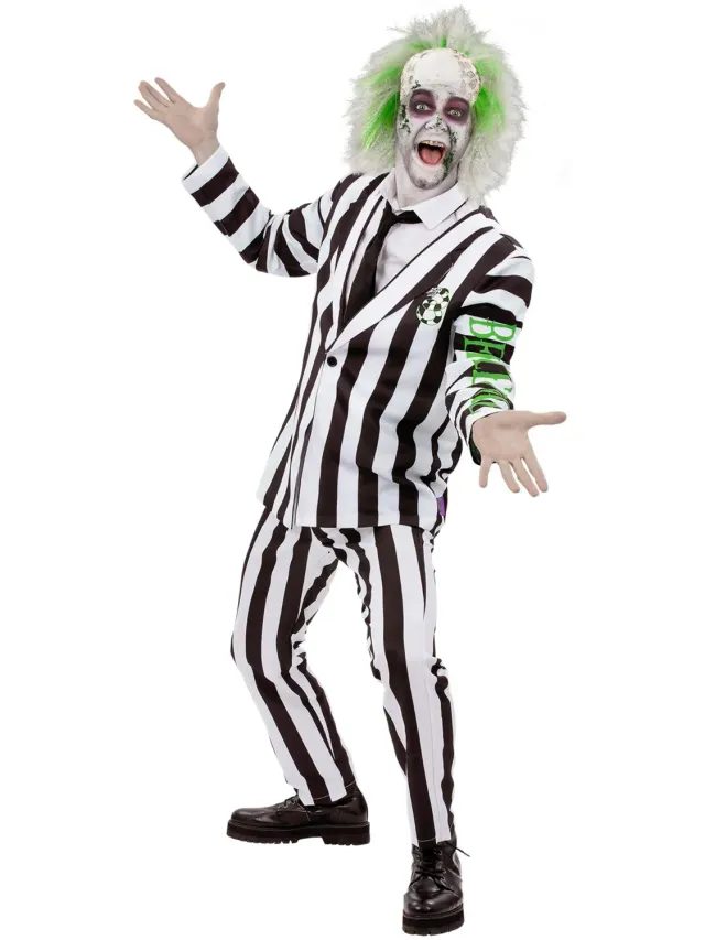 Smiffys Beetlejuice 81025 Costume Uomo Gessato Bianco Nero