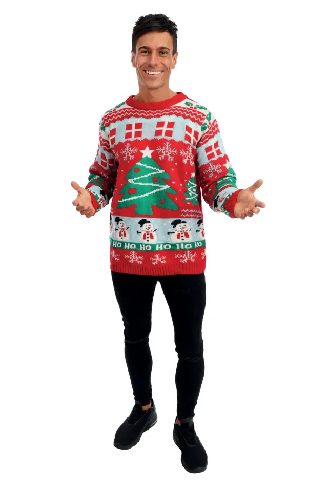 P'tit Clown Re48173 maglione natalizio rosso alberi XL