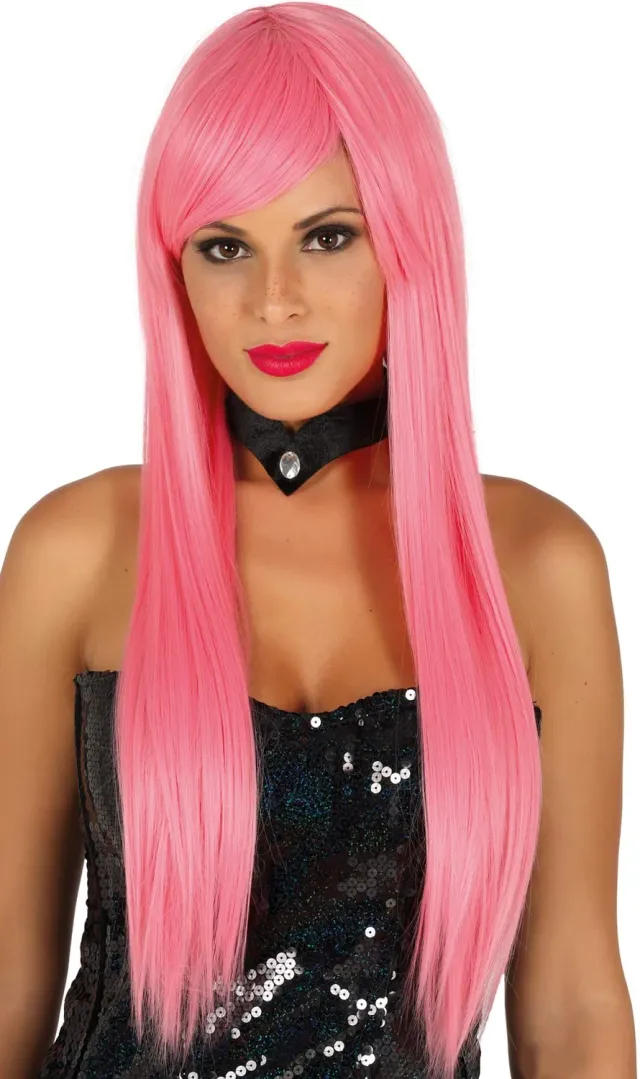 Fiestas Guirca Capelli Lunghi Parrucca Rosa Extra Lunga Halloween