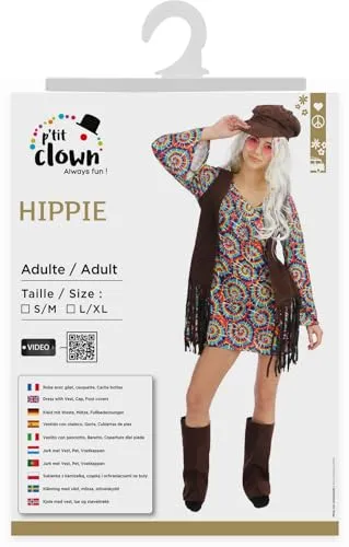 P'tit Clown Costume Hippie Uomo Anni 70 L-XL Carnevale