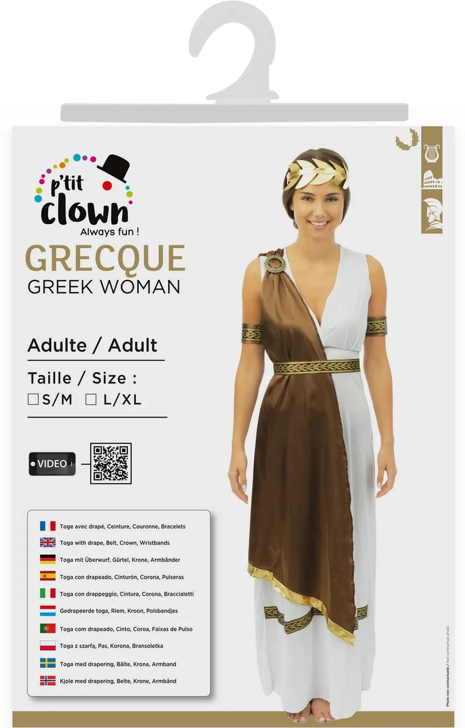 P'tit Clown Costume Greca donna L-XL toga con accessori