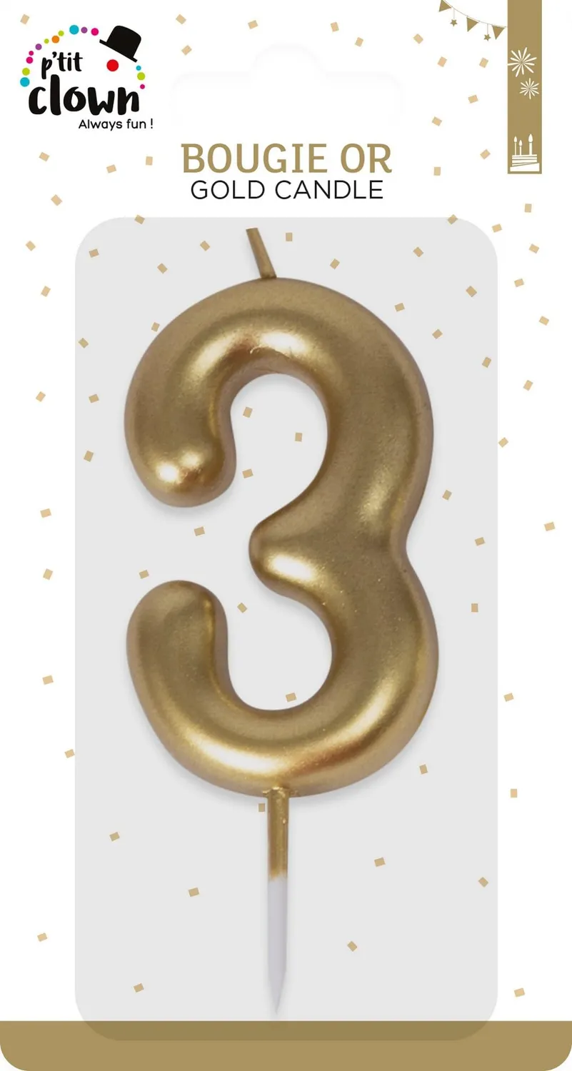 P'tit Clown 23933 candela numero 3 oro per torta compleanno