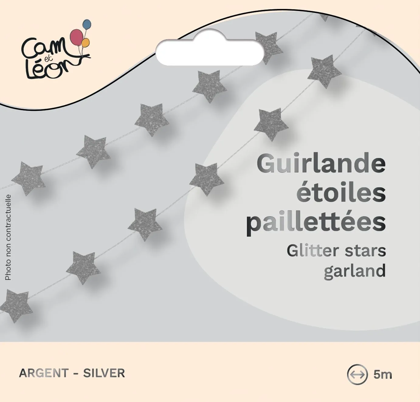 P'tit Clown RE22587 ghirlanda stelle glitter argento 3 m