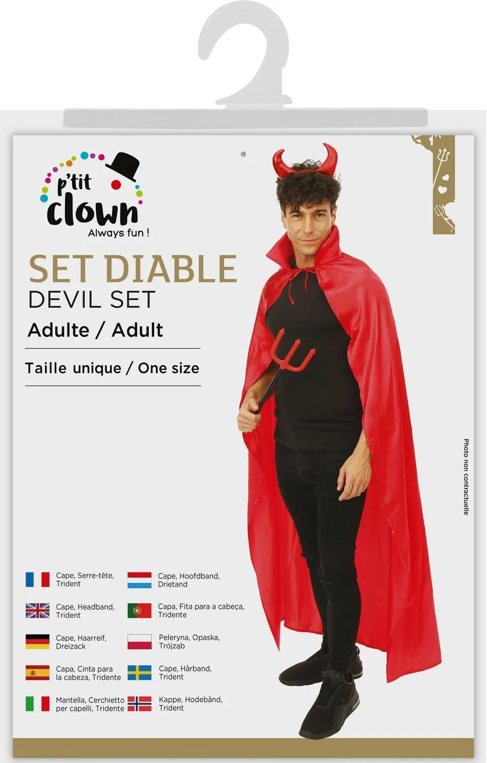 P'tit Clown 23748 set diavolo adulto taglia unica mantello