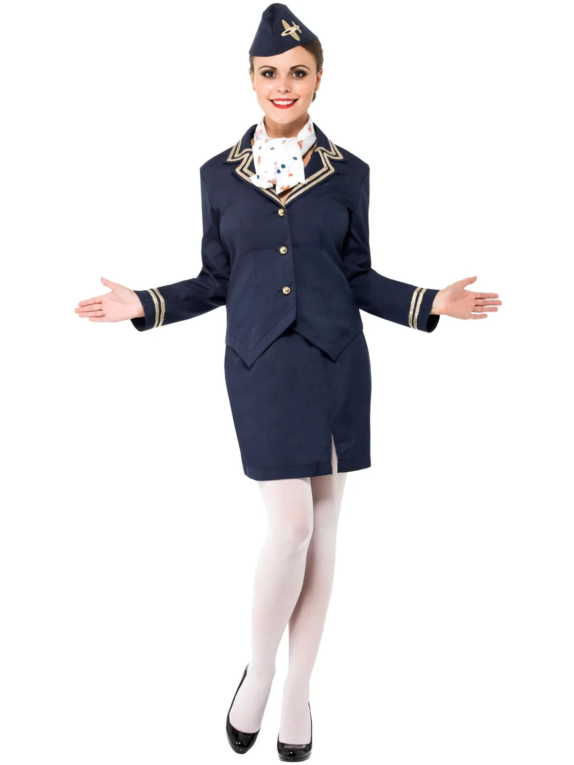 Smiffys Airways Attendant costume hostess blu 4 pezzi donna