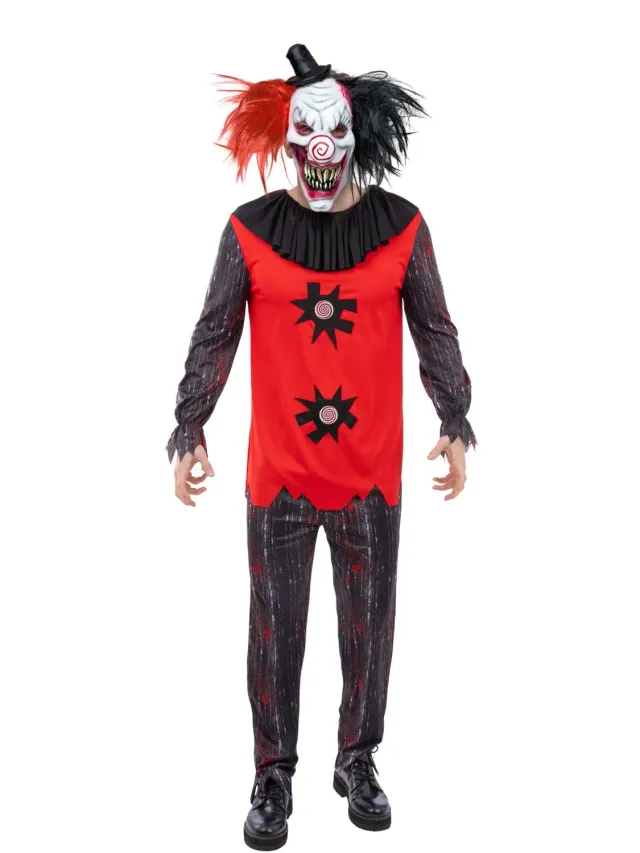 Smiffys Jester Chuckles costume clown uomo rosso 3 pezzi