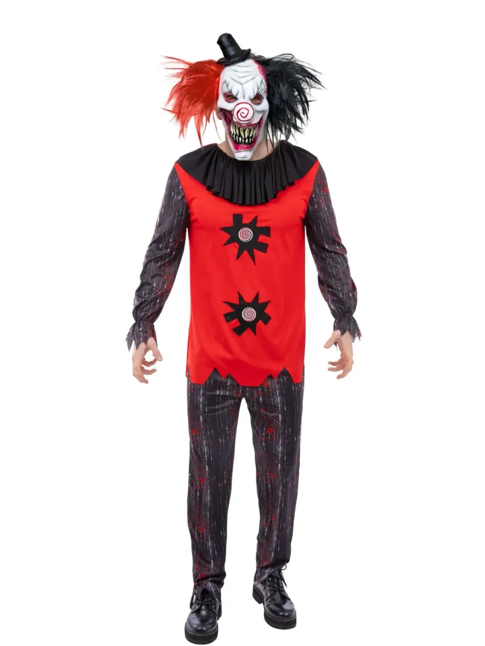 Smiffys Jester Chuckles costume clown uomo rosso 3 pezzi