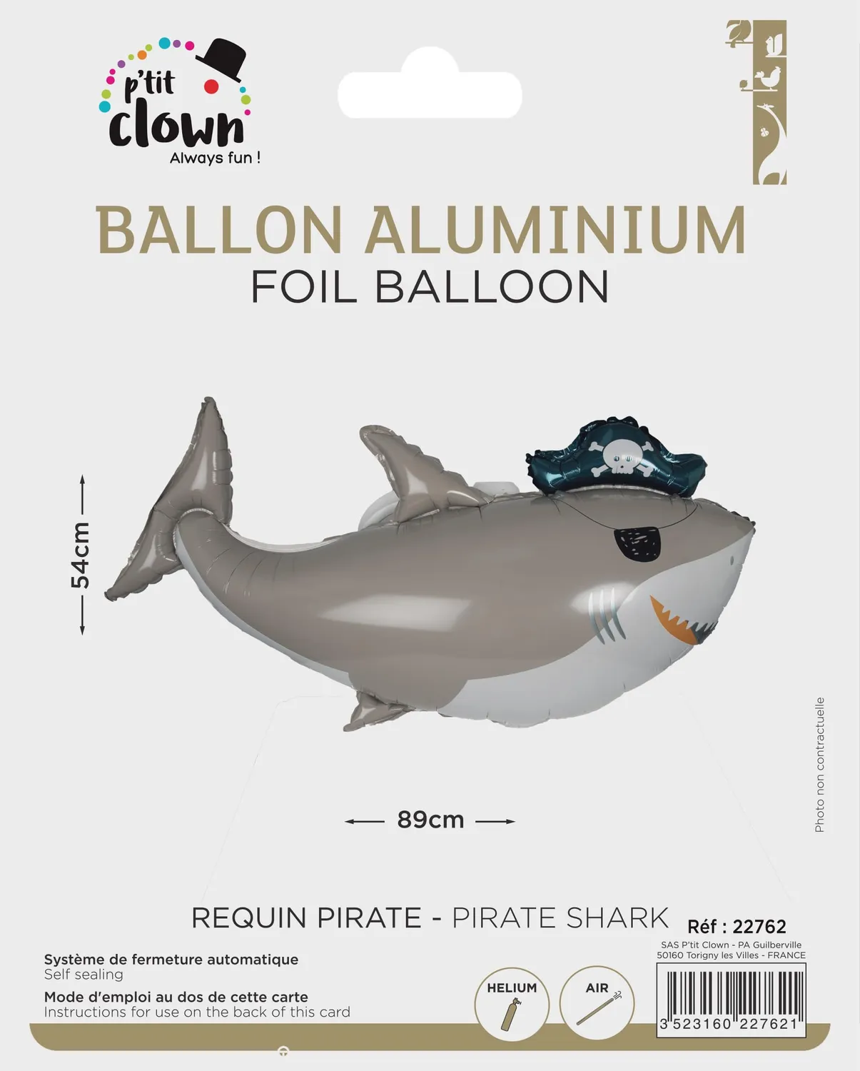 P'tit Clown palloncino alluminio squalo pirata compleanno