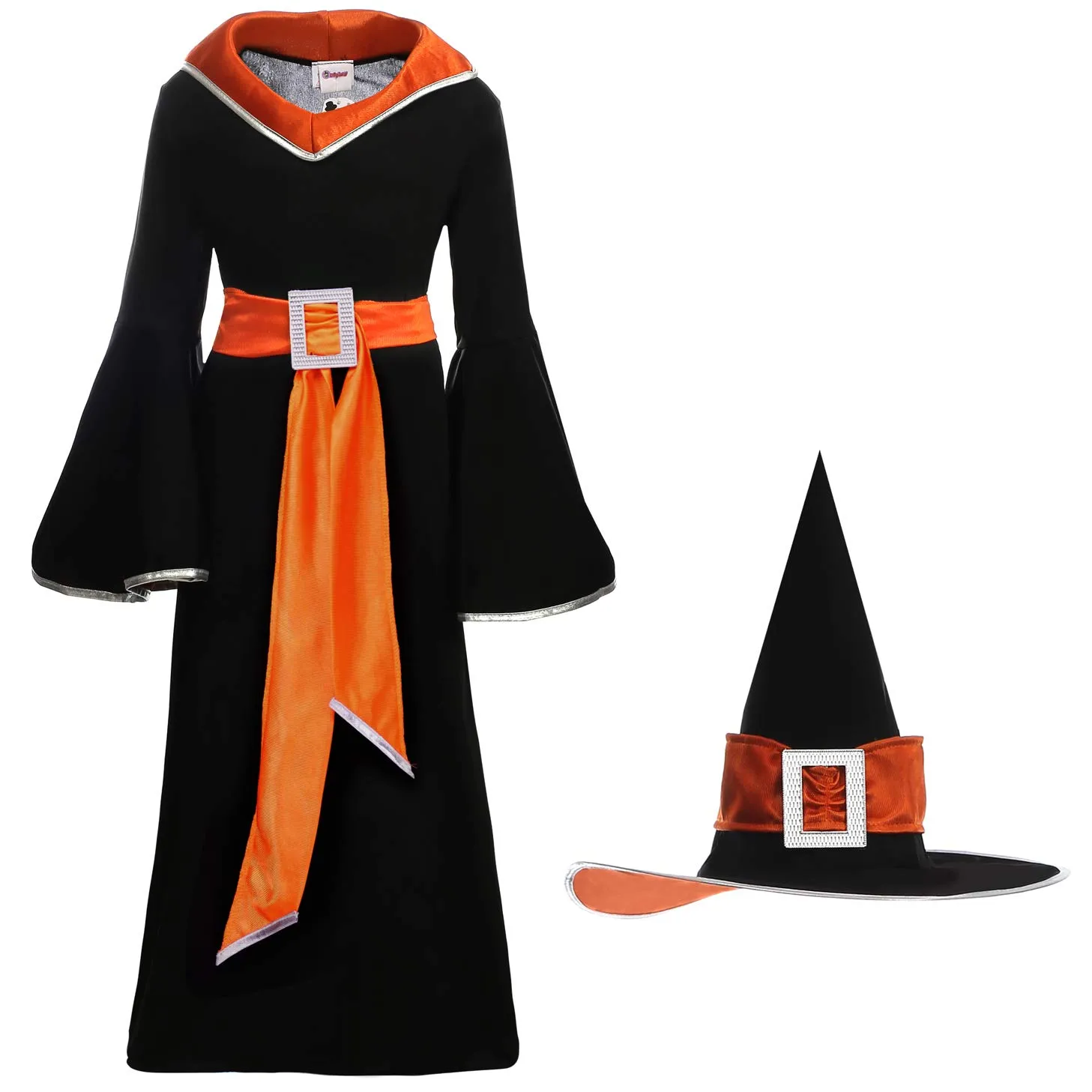 SEA HARE Strega Glamour costume arancio 7-9 anni con cappello