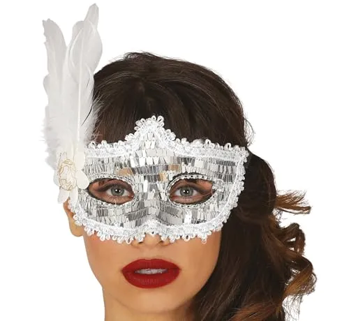 Guirca Maschera Argento maschera veneziana piuma