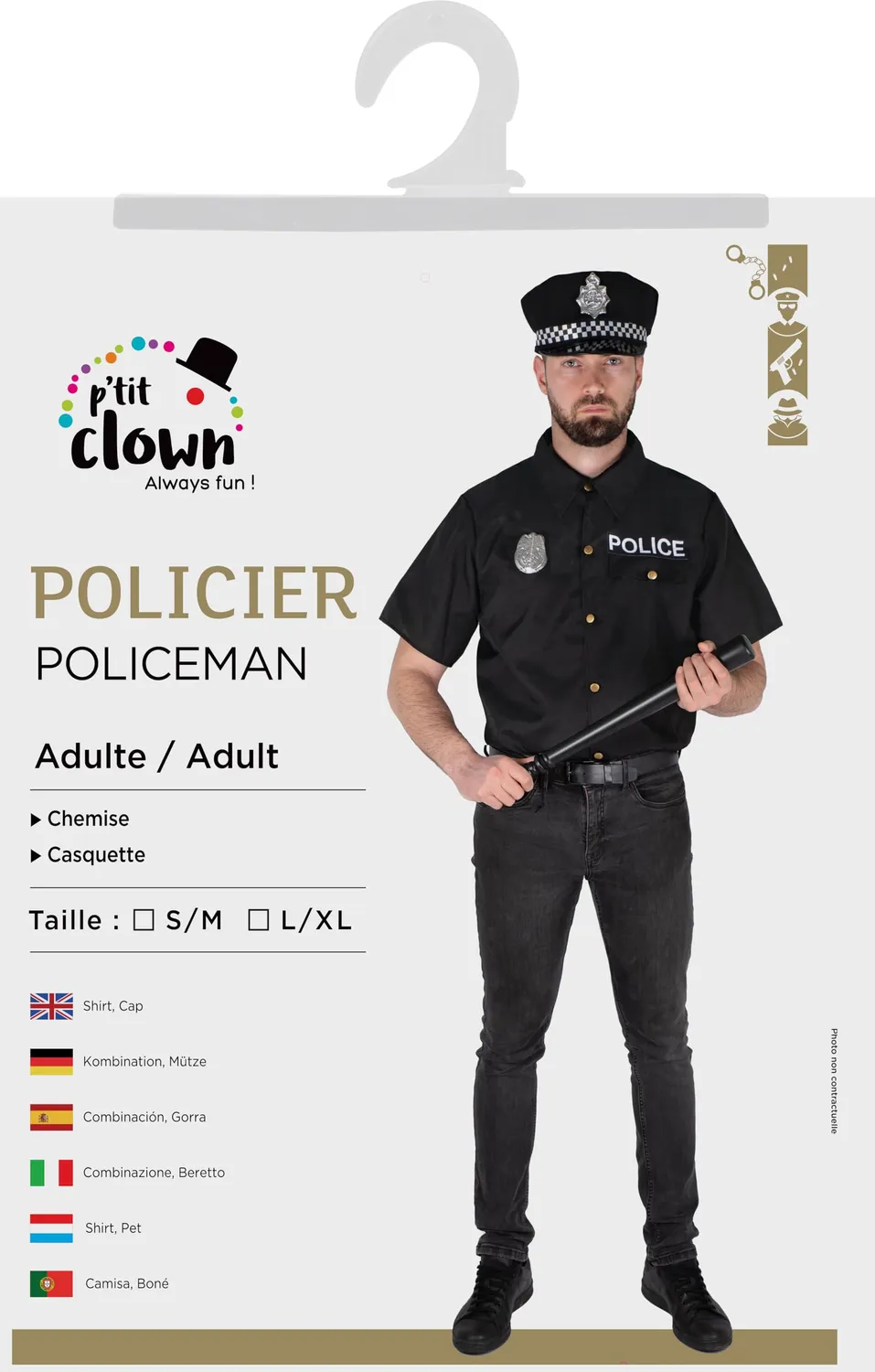 P'tit Clown costume poliziotto uomo L/XL con cappello