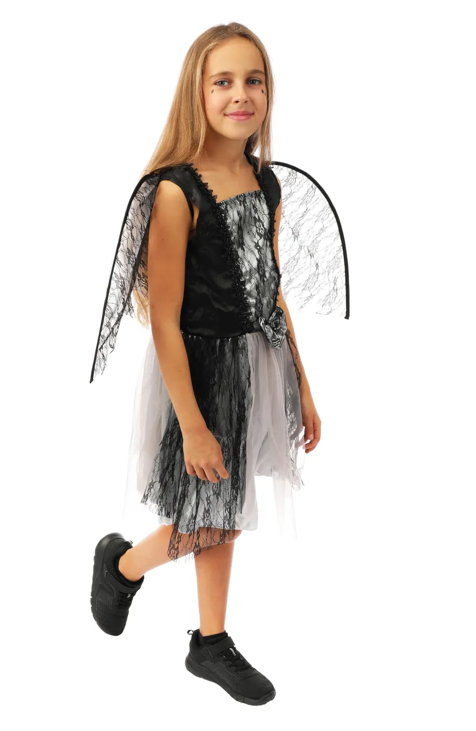 P'tit Clown Angelo Caduto costume bambina 10-12 anni nero con ali