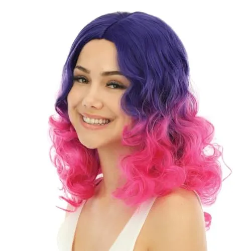 P'tit Clown parrucca lunga riccia rosa tie dye lusso