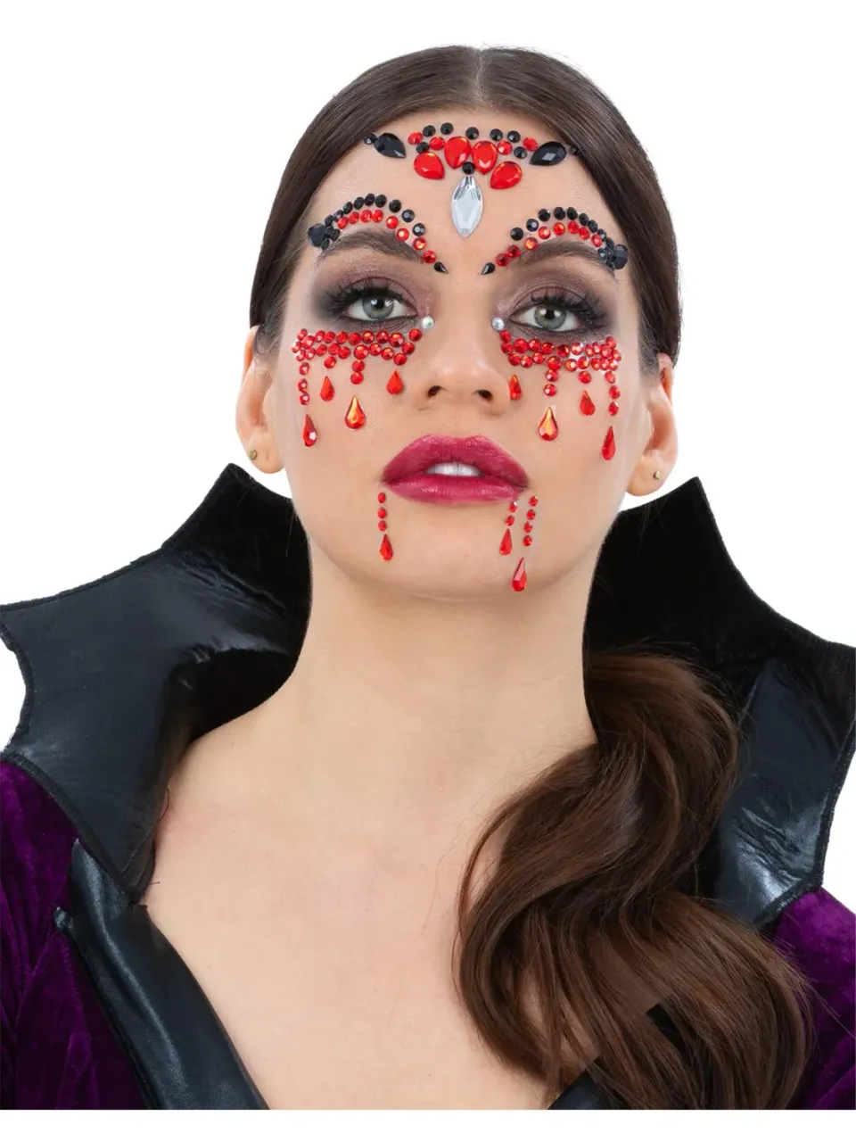 Smiffys Vampiress Face Jewels gioielli viso rossi 1 foglio