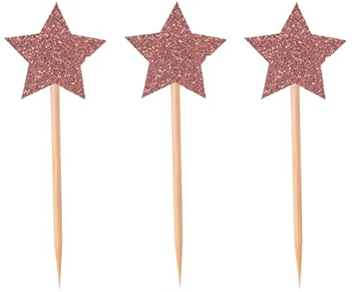 P'tit Clown set 12 puntine stelle glitter rosa 7,5 cm torta