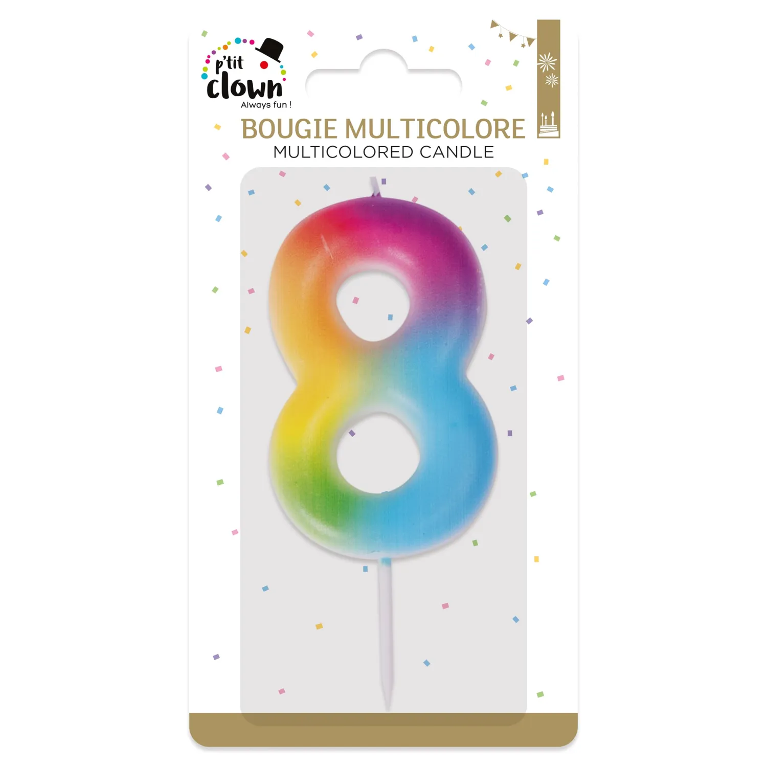 P'tit Clown Candela Numero 8 Multicolore Torta Compleanno